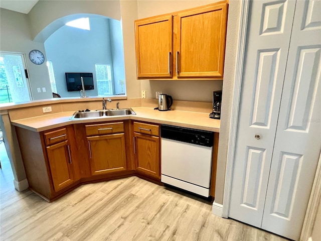 kitchen featuring dishwasher, sink, and light hardwood / wood-style floors