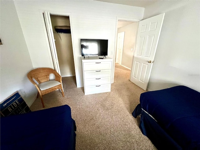 carpeted bedroom with a closet