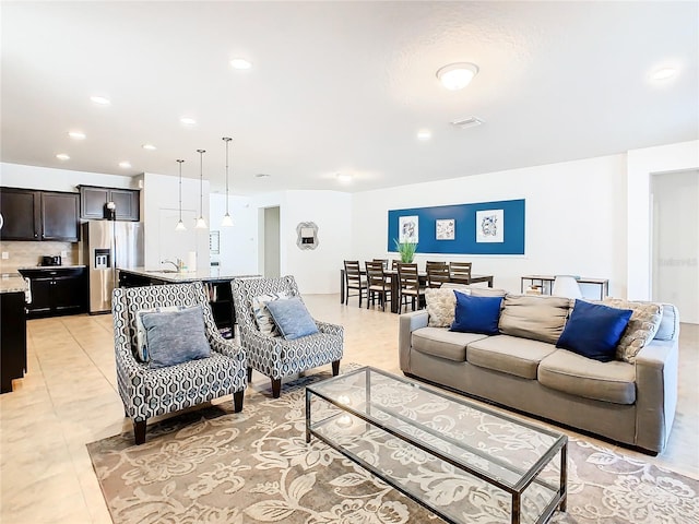 living room with sink