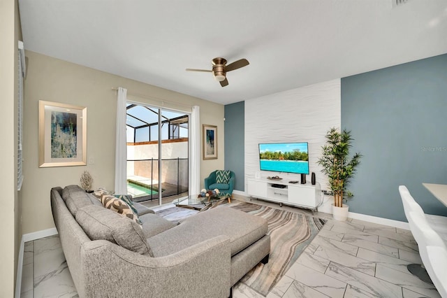 living room featuring ceiling fan