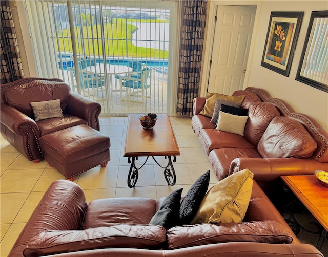 living room featuring light tile patterned floors