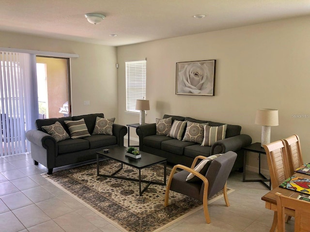 view of tiled living room