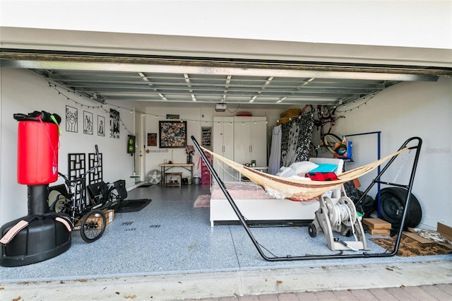 garage with a garage door opener