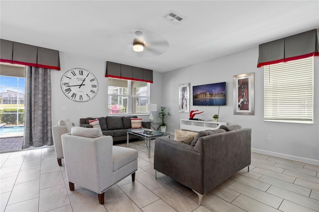 living room featuring light tile patterned flooring