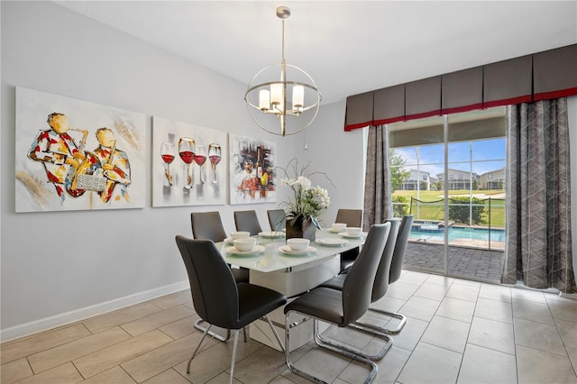 dining space featuring a chandelier