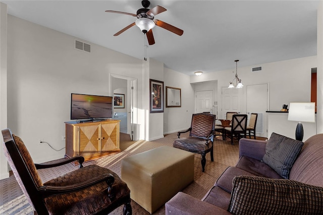 living room with ceiling fan