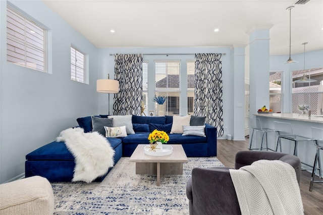 living room featuring light hardwood / wood-style floors