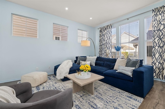 living room with hardwood / wood-style floors