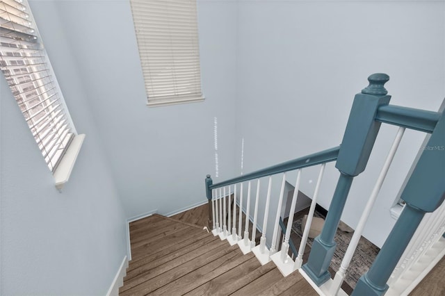 stairway with wood-type flooring