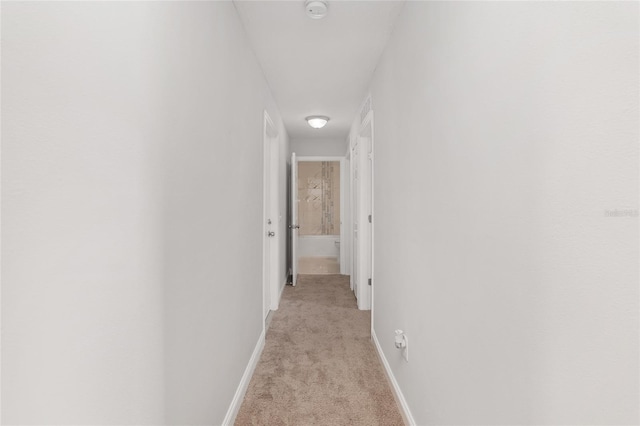 hallway featuring light carpet