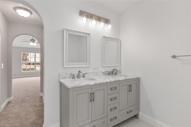 bathroom with vanity and ceiling fan