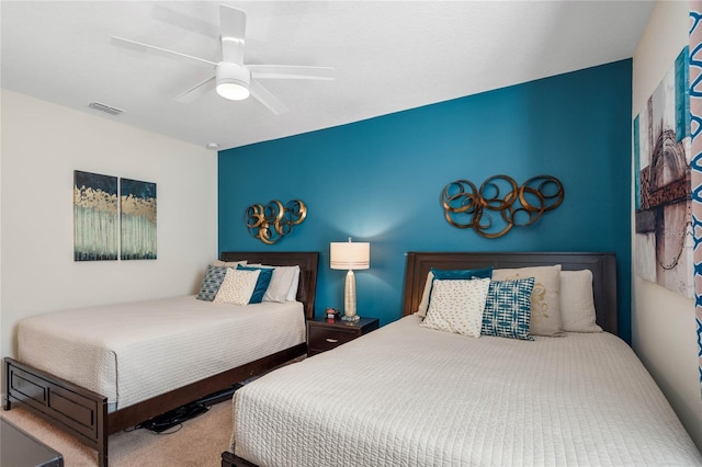 bedroom featuring carpet floors and ceiling fan