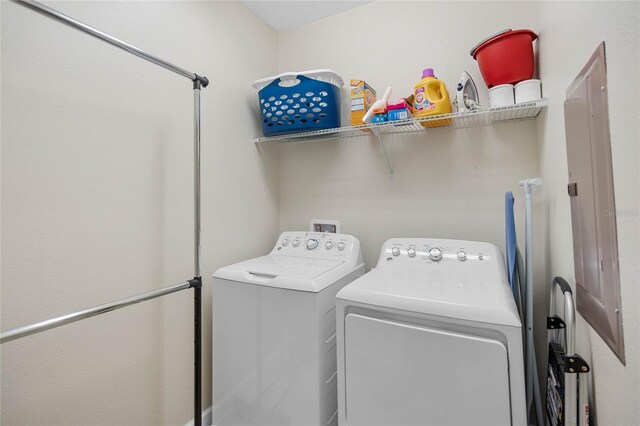 laundry room with washing machine and clothes dryer and laundry area