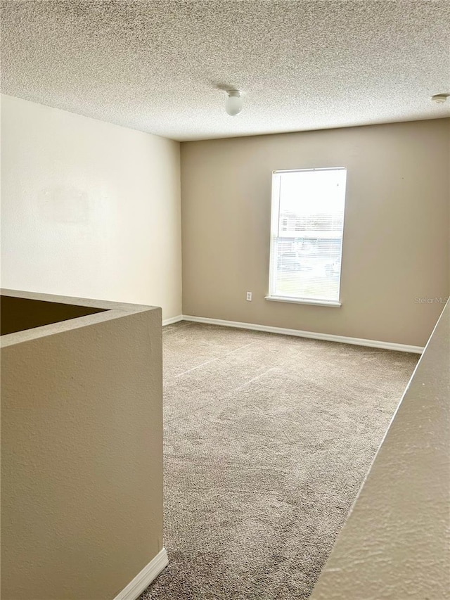 spare room with a textured ceiling and carpet flooring