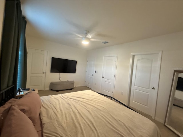 bedroom with carpet floors and ceiling fan