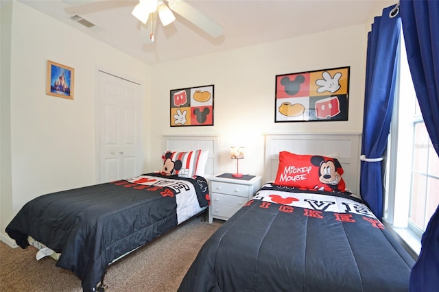 bedroom featuring carpet flooring and ceiling fan