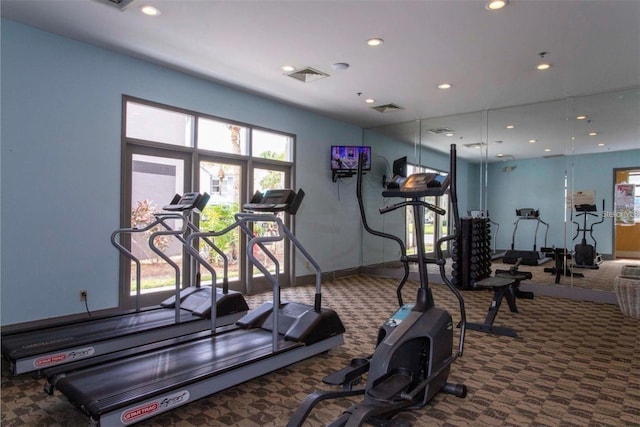 exercise room with carpet