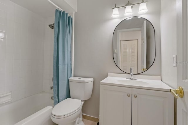 full bathroom with vanity, toilet, and shower / tub combo