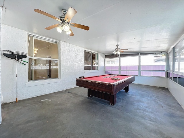 recreation room featuring plenty of natural light and pool table