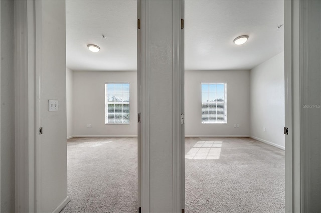 unfurnished room with a healthy amount of sunlight and light colored carpet