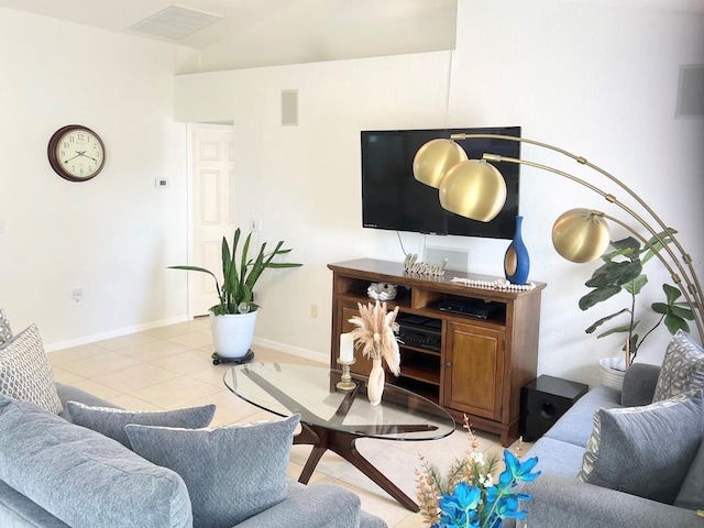 living room featuring light tile patterned floors