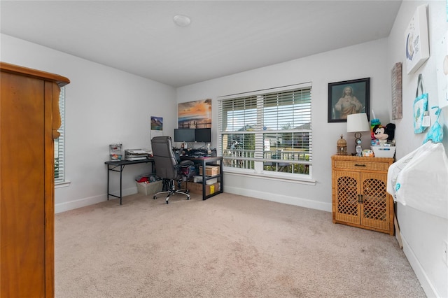 view of carpeted home office