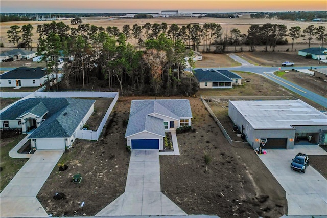 view of aerial view at dusk