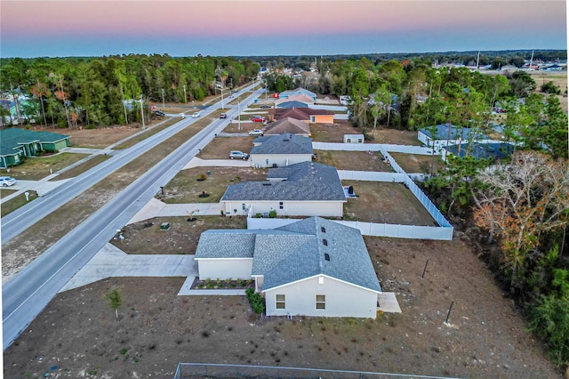 view of aerial view at dusk