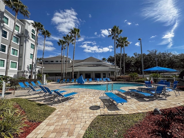 view of swimming pool with a patio