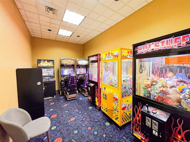 playroom with a drop ceiling