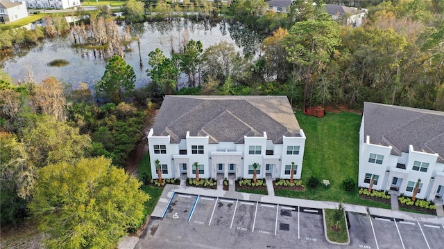 aerial view featuring a water view