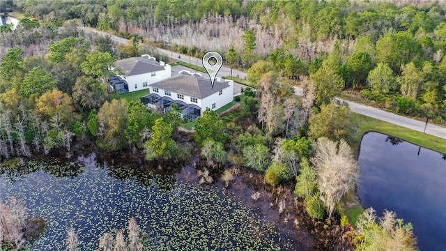 drone / aerial view featuring a water view