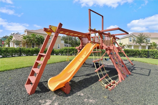 view of play area featuring a yard