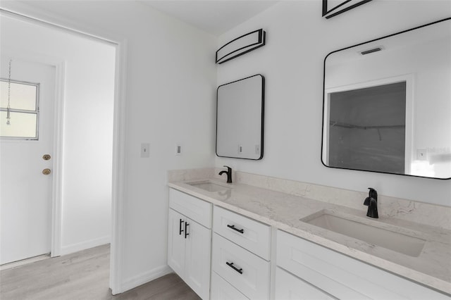 bathroom with vanity and wood-type flooring