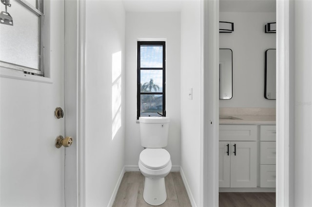 bathroom featuring vanity, hardwood / wood-style floors, and toilet