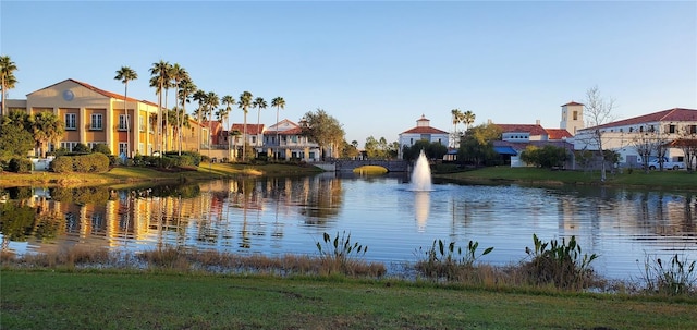 view of water feature with a residential view