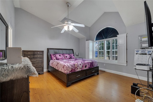 2417 Liela Lee Ct, Ocoee, FL 34761 - bedroom featuring high vaulted ceiling, ceiling fan, and light wood-type flooring