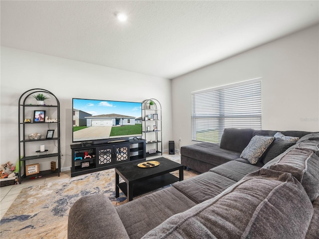 living room with light tile patterned floors