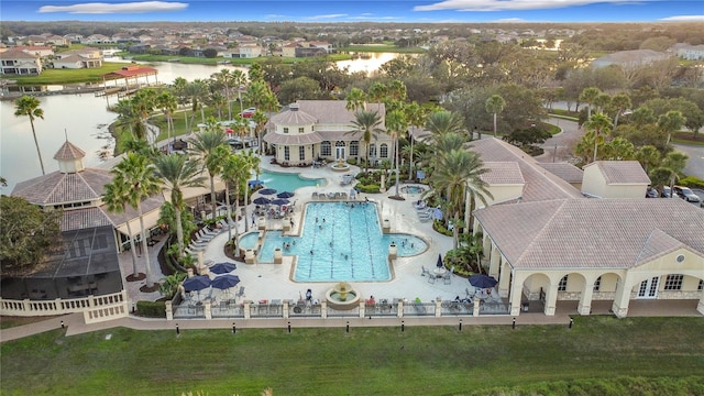 aerial view with a water view