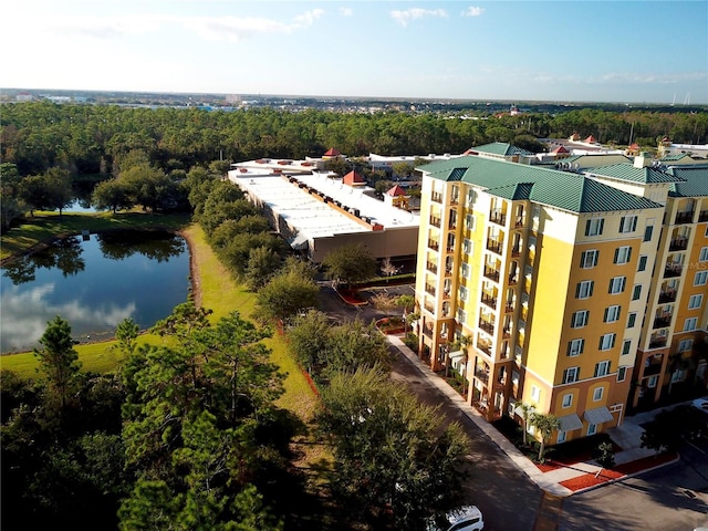 aerial view featuring a water view