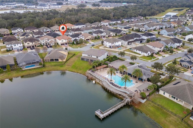 aerial view with a water view