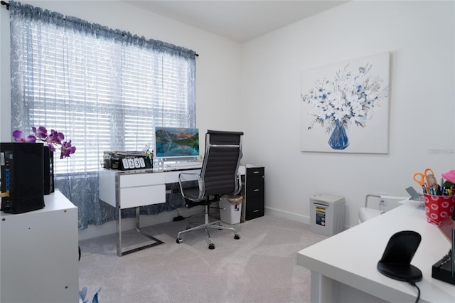 view of carpeted home office