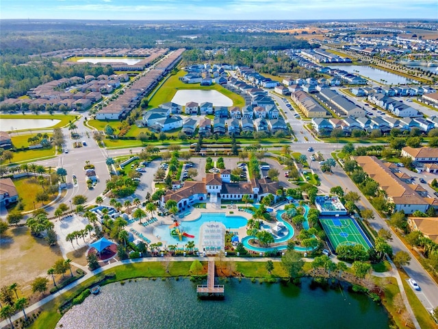 bird's eye view featuring a water view