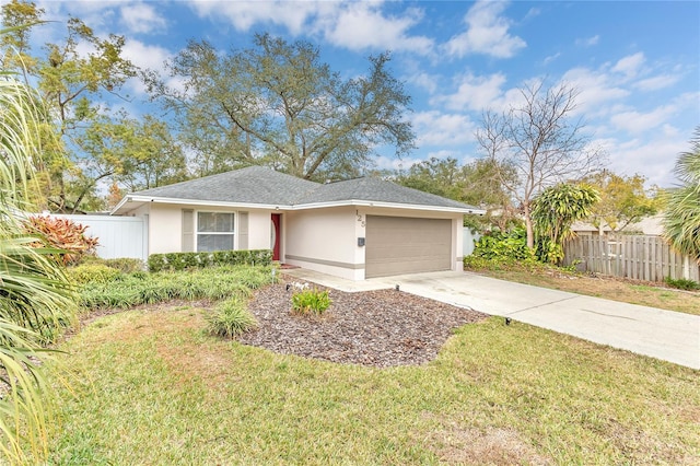 view of front of house with a garage and a front lawn