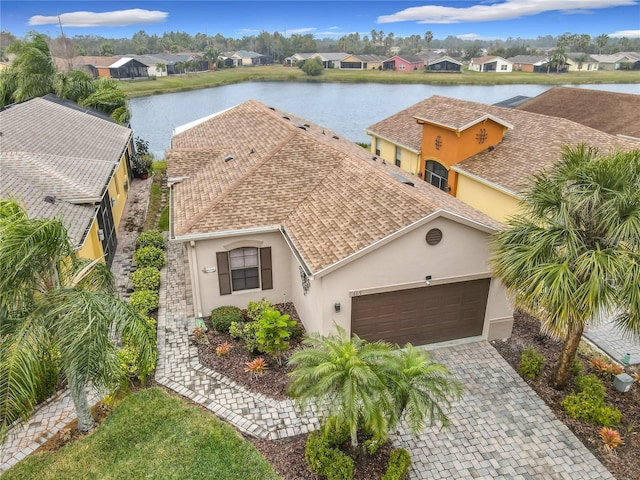 aerial view featuring a water view