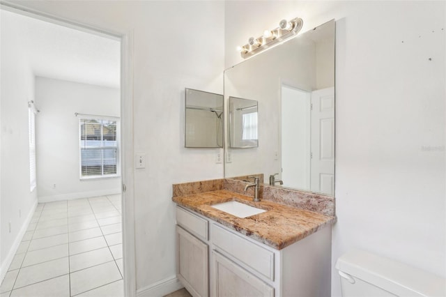 bathroom with tile patterned floors, toilet, and vanity