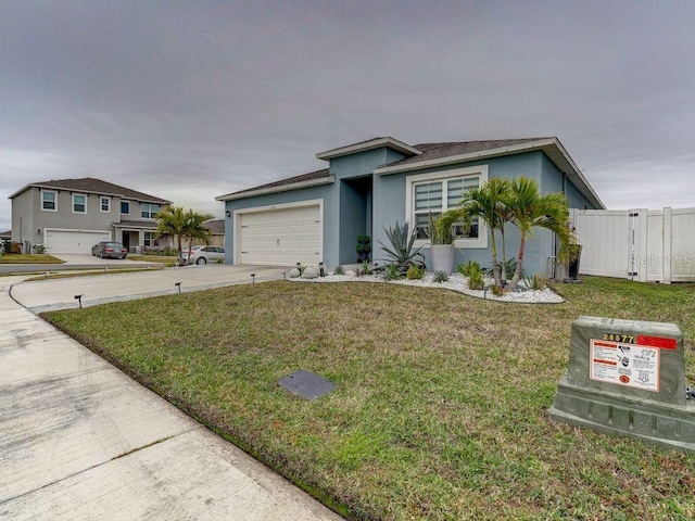 view of front facade featuring a garage and a front yard