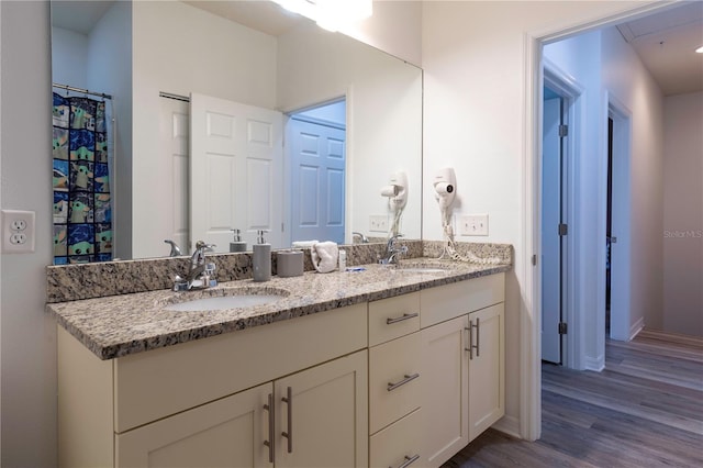 bathroom featuring vanity and wood-type flooring