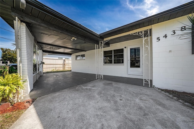 view of patio with a carport