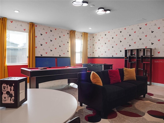 recreation room with plenty of natural light and billiards